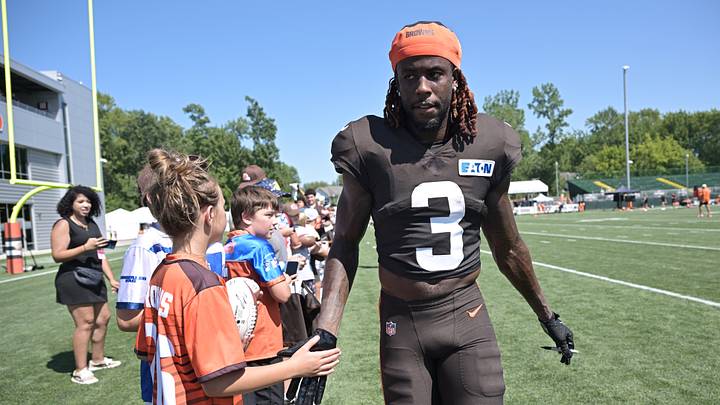 Aug 4, 2026; Berea, OH, USA; Cleveland Browns wide receiver Jerry Jeudy (3) leaves the field during training camp at CrossCountry Mortgage Campus. Mandatory Credit: Ken Blaze-Imagn Images