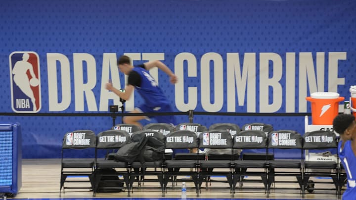 May 13, 2025; Chicago, Il, USA; Cooper Flagg (51) participates in the 2025 NBA Draft Combine at Wintrust Arena. Mandatory Credit: David Banks-Imagn Images