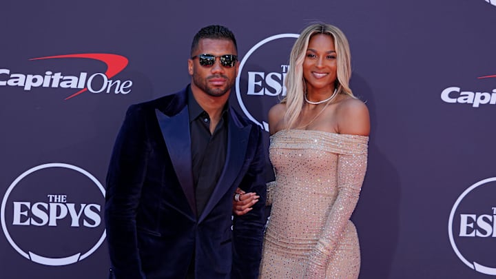 Jul 16, 2025; Los Angeles, CA, USA; Russell Wilson and Ciara on the red carpet before the ESPYS at The Dolby Theatre. 