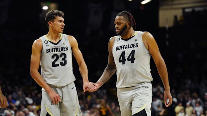 Feb 8, 2024; Boulder, Colorado, USA; Colorado Buffaloes forward Tristan da Silva (23) and center
