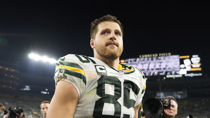 Sep 11, 2025; Green Bay, Wisconsin, USA; Green Bay Packers tight end Tucker Kraft (85) looks on after the game against the Washington Commanders at Lambeau Field. Mandatory Credit: Jeff Hanisch-Imagn Images