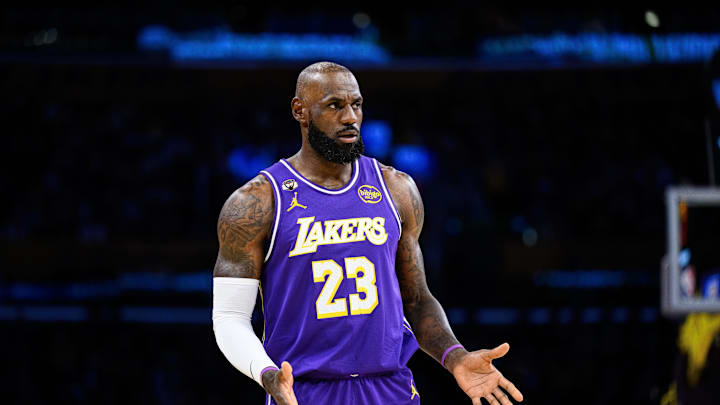Mar 27, 2026; Los Angeles, California, USA; Los Angeles Lakers forward LeBron James (23). Mandatory Credit: William Liang-Imagn Images