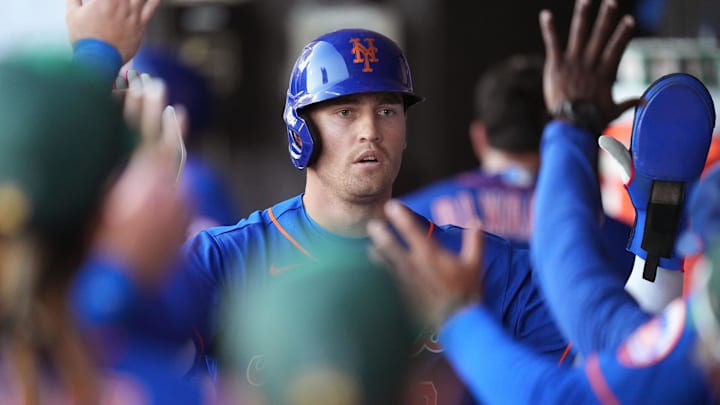 Mar 17, 2023; Port St. Lucie, Florida, USA;  New York Mets center fielder Brandon Nimmo (9)