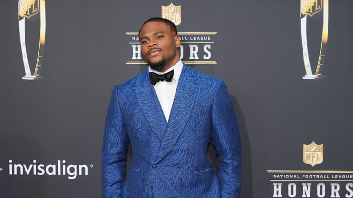 Micah Parsons on the red carpet before the NFL Honors show at Resorts World Theatre. 