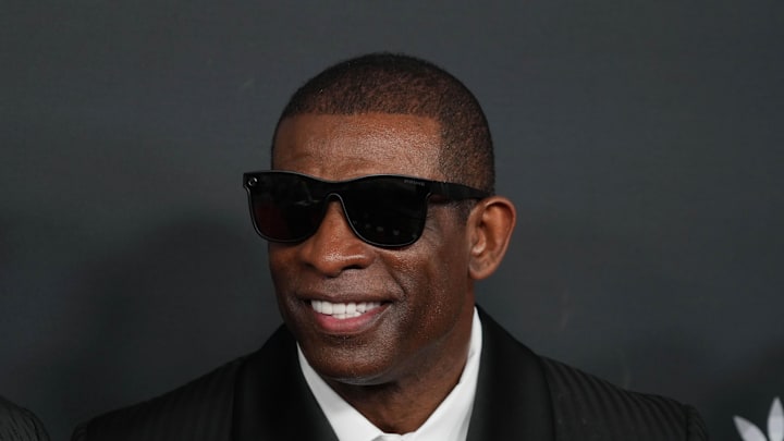 Feb 6, 2025; New Orleans, LA, USA;  Deion Sanders on the red carpet before Super Bowl LIX NFL Honors at Saenger Theatre. Mandatory Credit: Kirby Lee-Imagn Images