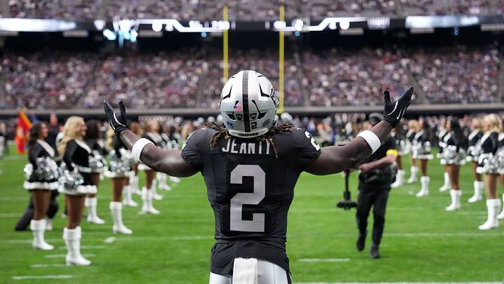 Dec 28, 2025; Paradise, Nevada, USA; Las Vegas Raiders running back Ashton Jeanty (2) enters the field before the game against the New York Giants at Allegiant Stadium. Dec 28, 2025; Paradise, Nevada, USA; Las Vegas Raiders running back Ashton Jeanty (2) enters the field before the game against the New York Giants at Allegiant Stadium.