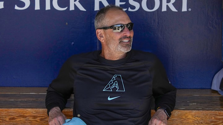 Mar 11, 2024; Salt River Pima-Maricopa, Arizona, USA; Arizona Diamondbacks manager Torey Lovullo (17) before a game against the Oakland Athletics at Salt River Fields at Talking Stick. Mandatory Credit: Rick Scuteri-Imagn Images
