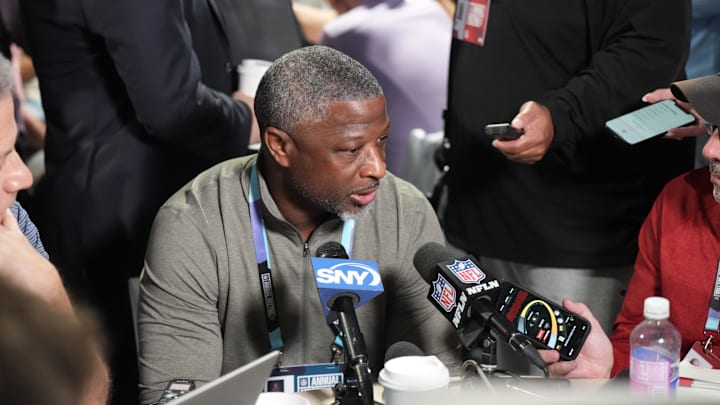 Mar 31, 2025; Palm Beach, FL, USA;  New York Jets head coach Aaron Glenn attends the NFL Annual League Meeting at The Breakers. Mandatory Credit: Jim Rassol-Imagn Images