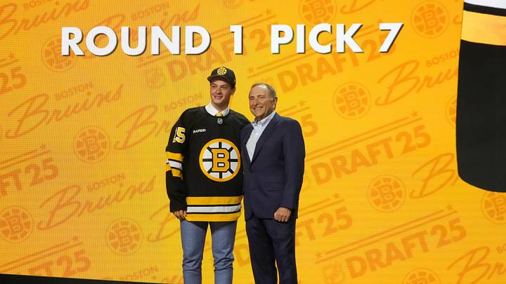 Jun 27, 2025; James Hagens is selected as the seventh overall pick to the Boston Bruins in the 2025 NHL Draft. Boston could land another top-seven pick at the 2026 NHL Draft Lottery. Jun 27, 2025; James Hagens is selected as the seventh overall pick to the Boston Bruins in the 2025 NHL Draft. Boston could land another top-seven pick at the 2026 NHL Draft Lottery.