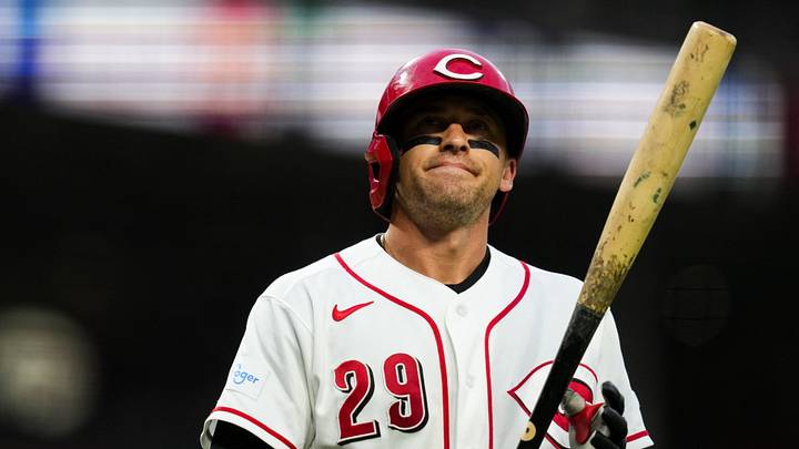 Jul 7, 2026; Cincinnati, Ohio, USA; Cincinnati Reds outfielder TJ Friedl (29) walks to the dugout after striking out against the Philadelphia Phillies in the fifth inning at Great American Ball Park. Mandatory Credit: Aaron Doster-Imagn Images
