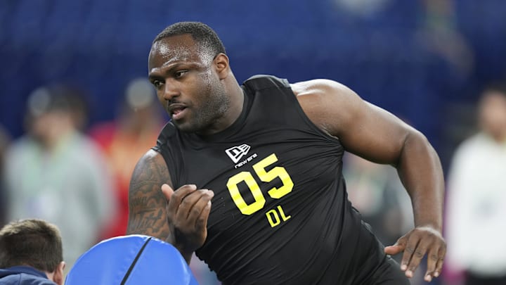 Feb 26, 2026; Indianapolis, IN, USA; Clemson defensive lineman Demonte Capehart (DL05) during the NFL Scouting Combine at Lucas Oil Stadium. Mandatory Credit: Kirby Lee-Imagn Images Feb 26, 2026; Indianapolis, IN, USA; Clemson defensive lineman Demonte Capehart (DL05) during the NFL Scouting Combine at Lucas Oil Stadium. Mandatory Credit: Kirby Lee-Imagn Images