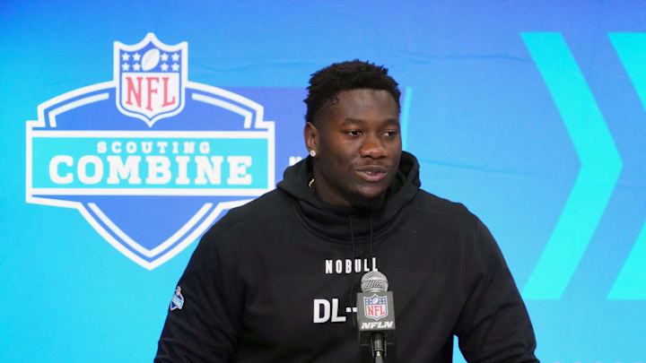 Feb 28, 2024; Indianapolis, IN, USA; Clemson defensive lineman Ruke Orhorhoro (DL21) speaks