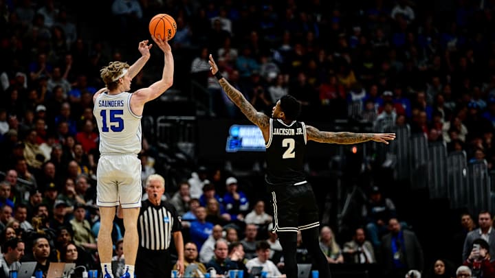 BYU's Richie Saunders shoots the ball against VCU in the First Round of the 2025 NCAA Tournament.
