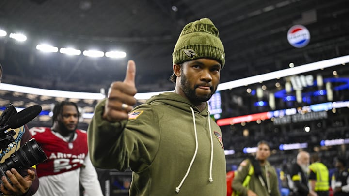 Nov 3, 2025; Arlington, Texas, USA; Arizona Cardinals quarterback Kyler Murray (1) walks off the field after the  game between the Dallas Cowboys and the Arizona Cardinals at AT&T Stadium. Mandatory Credit: Jerome Miron-Imagn Images