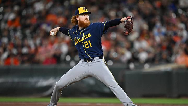 Sep 18, 2026; Baltimore, Maryland, USA; Milwaukee Brewers pitcher Dustin May (21) pitches in the second inning against the Baltimore Orioles at Oriole Park at Camden Yards. Mandatory Credit: Jamie Sabau-Imagn Images Sep 18, 2026; Baltimore, Maryland, USA; Milwaukee Brewers pitcher Dustin May (21) pitches in the second inning against the Baltimore Orioles at Oriole Park at Camden Yards. Mandatory Credit: Jamie Sabau-Imagn Images