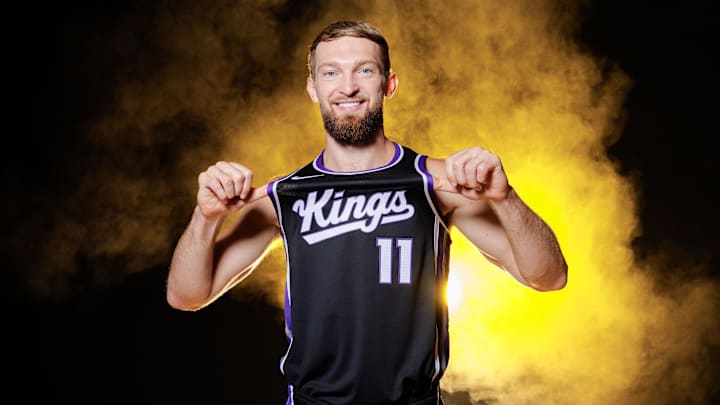 Sep 30, 2024; Sacramento, CA, USA; Sacramento Kings forward Domantas Sabonis (11) during media day at Golden 1 Center. Mandatory Credit: Sergio Estrada-Imagn Images