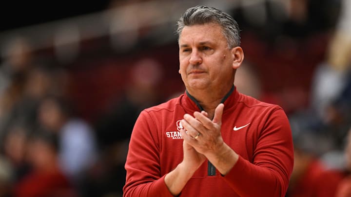Jan 22, 2025; Stanford, California, USA; Stanford Cardinal head coach Kyle Smith claps against the Miami (FL) Hurricanes in the second half at Maples Pavilion. Mandatory Credit: Eakin Howard-Imagn Images Jan 22, 2025; Stanford, California, USA; Stanford Cardinal head coach Kyle Smith claps against the Miami (FL) Hurricanes in the second half at Maples Pavilion. Mandatory Credit: Eakin Howard-Imagn Images