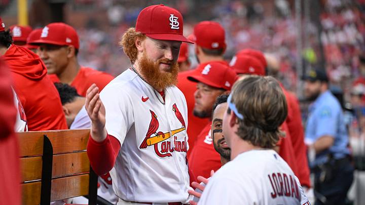 Jul 29, 2026; St. Louis, Missouri, USA; St. Louis Cardinals pitcher Dustin May (3) is greeted by teammates during a game against the Chicago Cubs in the fifth inning at Busch Stadium. Mandatory Credit: Joe Puetz-Imagn Images Jul 29, 2026; St. Louis, Missouri, USA; St. Louis Cardinals pitcher Dustin May (3) is greeted by teammates during a game against the Chicago Cubs in the fifth inning at Busch Stadium. Mandatory Credit: Joe Puetz-Imagn Images
