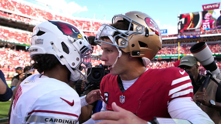 San Francisco 49ers quarterback Brock Purdy (right) and Arizona Cardinals quarterback Kyler Murray (left)