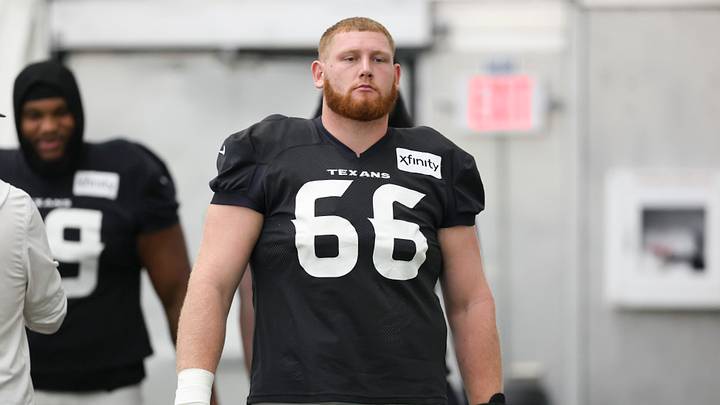 Jul 31, 2026; Houston, TX, USA; Houston Texans center Keylan Rutledge (66) during training camp at Houston Methodist Training Center. Mandatory Credit: Troy Taormina-Imagn Images