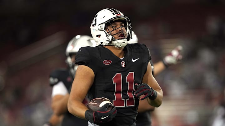 Oct 19, 2024; Stanford, California, USA; Stanford Cardinal linebacker Tevarua Tafiti (11) during the third quarter against the Southern Methodist Mustangs at Stanford Stadium. Mandatory Credit: Darren Yamashita-Imagn Images