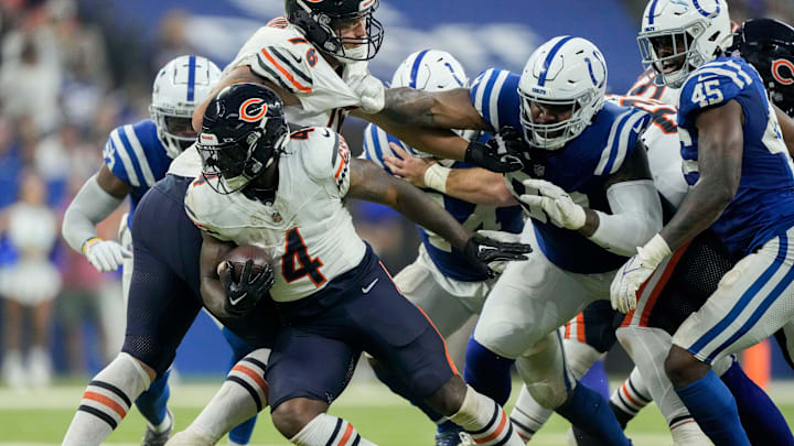 D'Andre Swift is cornered on a running play in Sunday's 21-16 Bears loss to the Colts.