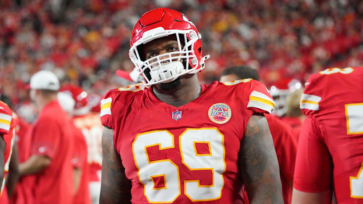 Kansas City Chiefs defensive tackle Mike Pennel (69) on the sidelines against the Chicago Bears during the game at GEHA Field at Arrowhead Stadium. Kansas City Chiefs defensive tackle Mike Pennel (69) on the sidelines against the Chicago Bears during the game at GEHA Field at Arrowhead Stadium.