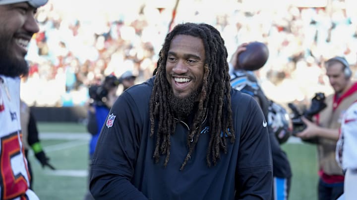 Carolina Panthers linebacker Shaq Thompson after the second half against the Tampa Bay Buccaneers. Mandatory Credit: Jim Dedmon-Imagn Images Carolina Panthers linebacker Shaq Thompson after the second half against the Tampa Bay Buccaneers. Mandatory Credit: Jim Dedmon-Imagn Images