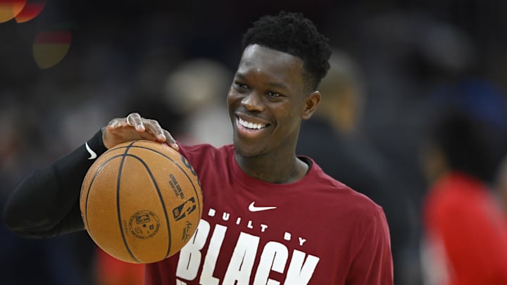 Feb 11, 2026; Cleveland, Ohio, USA; Cleveland Cavaliers guard Dennis Schroder (8) warms up at halftime against the Washington Wizards at Rocket Arena. Mandatory Credit: David Richard-Imagn Images