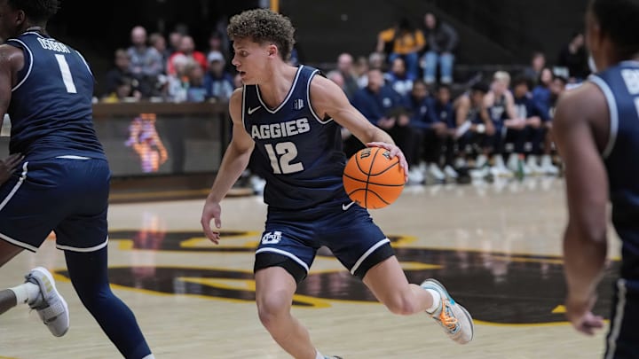 Utah State Aggies guard Mason Falslev.