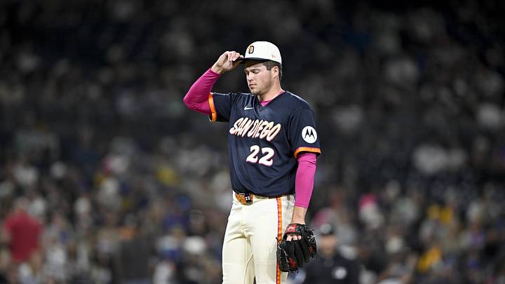Jun 5, 2026; San Diego, California, USA; San Diego Padres pitcher Mason Miller (22) stands on the mound before being taken out of the game during the ninth inning against the New York Mets at Petco Park. Mandatory Credit: Denis Poroy-Imagn Images Jun 5, 2026; San Diego, California, USA; San Diego Padres pitcher Mason Miller (22) stands on the mound before being taken out of the game during the ninth inning against the New York Mets at Petco Park. Mandatory Credit: Denis Poroy-Imagn Images