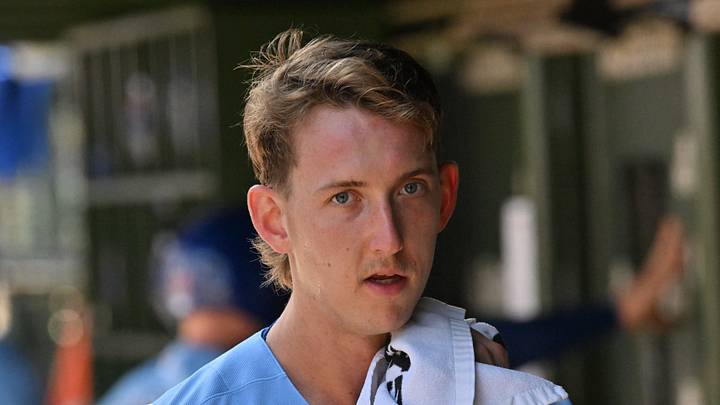 Jun 19, 2026; Chicago, Illinois, USA; Chicago Cubs pitcher Ben Brown (32) looks on from the dugout against the Toronto Blue Jays during the first inning at Wrigley Field. Mandatory Credit: Patrick Gorski-Imagn Images Jun 19, 2026; Chicago, Illinois, USA; Chicago Cubs pitcher Ben Brown (32) looks on from the dugout against the Toronto Blue Jays during the first inning at Wrigley Field. Mandatory Credit: Patrick Gorski-Imagn Images
