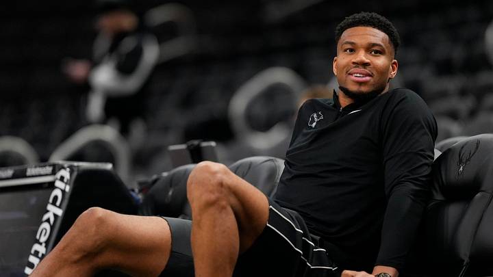 Apr 10, 2026; Milwaukee, Wisconsin, USA; Milwaukee Bucks forward Giannis Antetokounmpo looks on during warmups prior to the game against the Brooklyn Nets at Fiserv Forum. Mandatory Credit: Jeff Hanisch-Imagn Images Apr 10, 2026; Milwaukee, Wisconsin, USA; Milwaukee Bucks forward Giannis Antetokounmpo looks on during warmups prior to the game against the Brooklyn Nets at Fiserv Forum. Mandatory Credit: Jeff Hanisch-Imagn Images