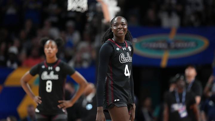 Apr 3, 2026; Phoenix, AZ, USA; South Carolina Gamecocks guard Agot Makeer (44) looks on in the second half against the UConn Huskies during a semifinal of the Final Four of the women's 2026 NCAA Tournament at Mortgage Matchup Center. Mandatory Credit: Kirby Lee-Imagn Images
