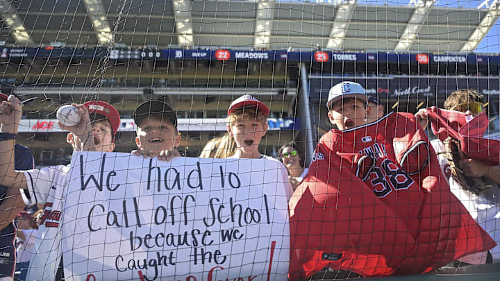 Oct 1, 2025; Cleveland, Ohio, USA; Cleveland Guardians fans cheer before game two of the Wildcard round for the 2025 MLB playoffs between the Detroit Tigers and the Cleveland Guardians at Progressive Field. Mandatory Credit: Ken Blaze-Imagn Images