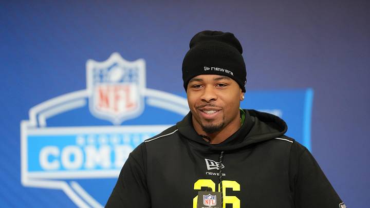 Feb 25, 2026; Indianapolis, IN, USA; Missouri linebacker Josiah Trotter (LB26) speaks during the NFL Scouting Combine at the Indiana Convention Center. Mandatory Credit: Kirby Lee-Imagn Images Feb 25, 2026; Indianapolis, IN, USA; Missouri linebacker Josiah Trotter (LB26) speaks during the NFL Scouting Combine at the Indiana Convention Center. Mandatory Credit: Kirby Lee-Imagn Images