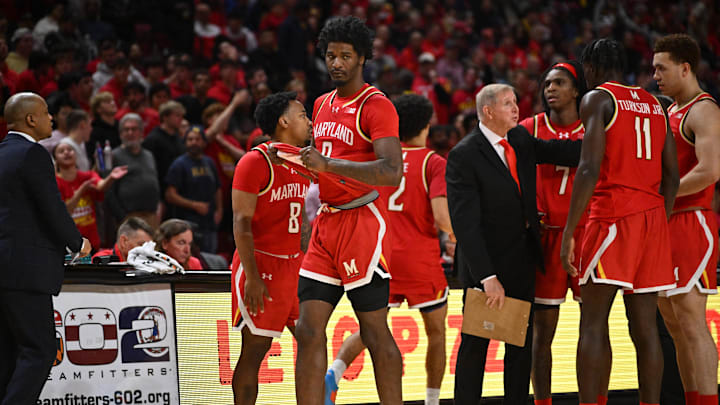 Dec 13, 2025; College Park, Maryland, USA; Maryland Terrapins forward Solomon Washington (9) walks off the court after receiving his second technical foul of the game in the second half against the Michigan Wolverines at Xfinity Center. Mandatory Credit: Jamie Sabau-Imagn Images Dec 13, 2025; College Park, Maryland, USA; Maryland Terrapins forward Solomon Washington (9) walks off the court after receiving his second technical foul of the game in the second half against the Michigan Wolverines at Xfinity Center. Mandatory Credit: Jamie Sabau-Imagn Images