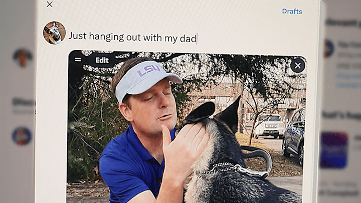 SEC Shorts has Lane Kiffin pose with his "rent-a-dog" pal to drum up likes on social media.