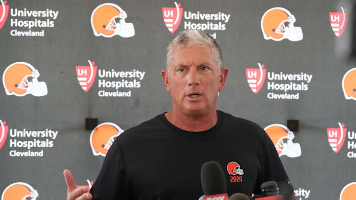 Cleveland Browns defensive coordinator Jim Schwartz during a press conference at the Browns training facility in Berea, Ohio. 