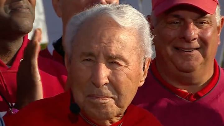 ESPN College Gameday analyst and former Hoosiers coach Lee Corso is honored by the Mayor of Bloomington on the set of College Gameday on Saturday. 