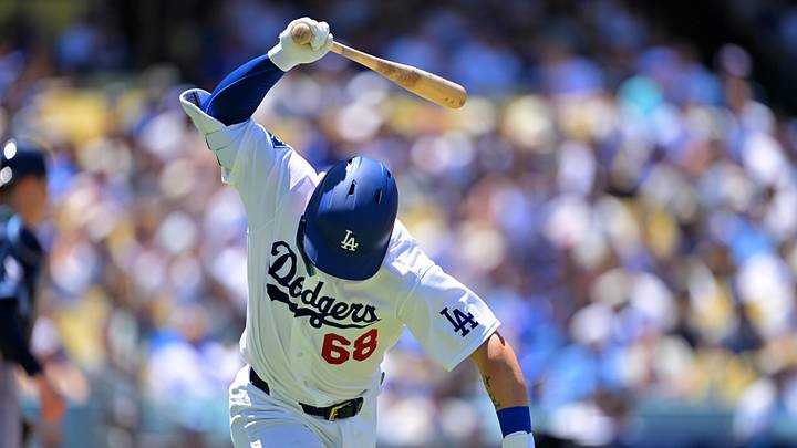 Jun 17, 2026; Los Angeles, California, USA; Los Angeles Dodgers catcher Dalton Rushing (68) slams his bat after a fly out in the fifth inning against the Tampa Bay Rays at Dodger Stadium. Mandatory Credit: Jayne Kamin-Oncea-Imagn Images Jun 17, 2026; Los Angeles, California, USA; Los Angeles Dodgers catcher Dalton Rushing (68) slams his bat after a fly out in the fifth inning against the Tampa Bay Rays at Dodger Stadium. Mandatory Credit: Jayne Kamin-Oncea-Imagn Images