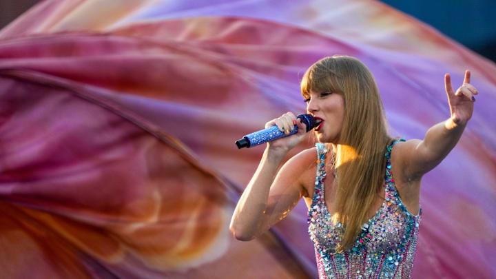 Taylor Swift performers during the first night of the Cincinnati stop of the Eras Tour at Paycor
