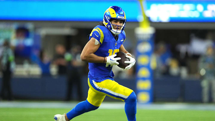 Dec 21, 2023; Inglewood, California, USA; Los Angeles Rams wide receiver Puka Nacua (17) carries the