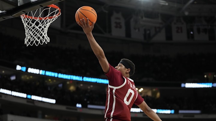 Mar 21, 2025; Raleigh, NC, USA;  Oklahoma Sooners guard Jeremiah Fears (0) drives to the basket during the first half against the Oklahoma Sooners at Lenovo Center. Mandatory Credit: Bob Donnan-Imagn Images
