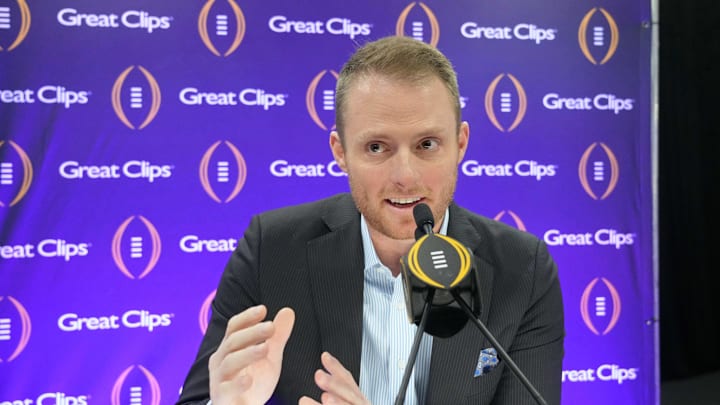 Jan 6, 2024; Houston, TX, USA; ESPN analyst Greg McElroy talks to the media during media day before the College Football Playoff national championship game against the Michigan Wolverines at George R Brown Convention Center. Mandatory Credit: Kirby Lee-USA TODAY Sports