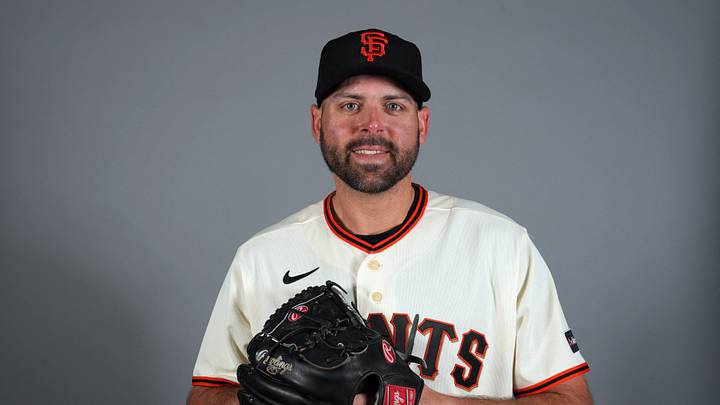 Feb 19, 2026; Scottsdale, AZ, USA; San Francisco Giants pitcher Michael Fulmer (32) poses during Photo Day at Scottsdale Stadium. Mandatory Credit: Rick Scuteri-Imagn Images