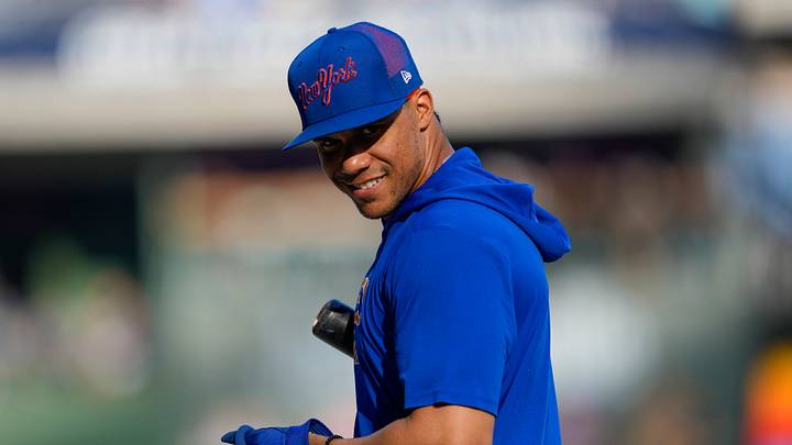 Jul 20, 2026; Milwaukee, Wisconsin, USA;  New York Mets left fielder Juan Soto (22) during batting practice prior to the game against the Milwaukee Brewers at American Family Field. Mandatory Credit: Jeff Hanisch-Imagn Images