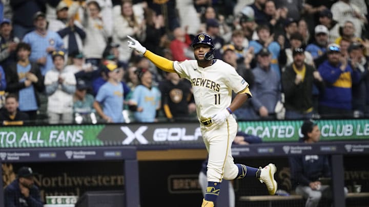 Apr 6, 2024; Milwaukee, Wisconsin, USA; Milwaukee Brewers right fielder Jackson Chourio (11) Apr 6, 2024; Milwaukee, Wisconsin, USA; Milwaukee Brewers right fielder Jackson Chourio (11)