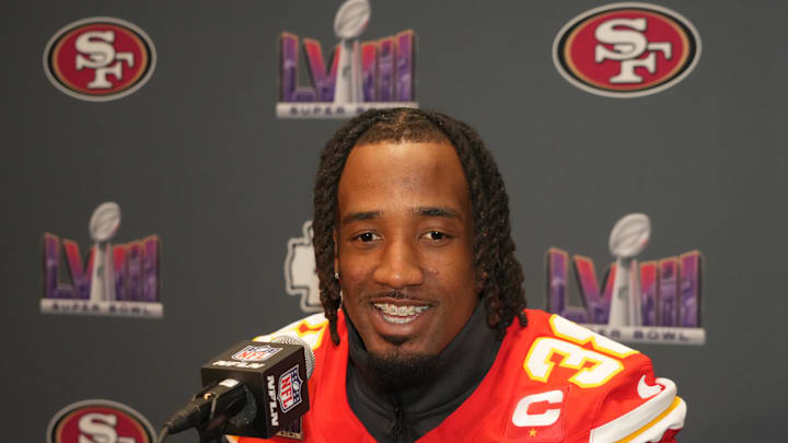 Feb 7, 2024; Las Vegas, NV, USA; Kansas City Chiefs cornerback L'Jarius Sneed (38) during a press
