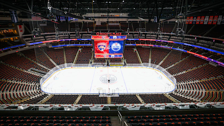 Jun 15, 2024; Edmonton, Alberta, CAN; General view of the arena prior to the game between the Edmonton Oilers and the Florida Panther in game four of the 2024 Stanley Cup Final at Rogers Place. Mandatory Credit: Sergei Belski-Imagn Images Jun 15, 2024; Edmonton, Alberta, CAN; General view of the arena prior to the game between the Edmonton Oilers and the Florida Panther in game four of the 2024 Stanley Cup Final at Rogers Place. Mandatory Credit: Sergei Belski-Imagn Images